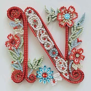 Imagem de MVVMTOP Kit de pintura de diamante, letra N DIY 5D, arte de diamante artificial de cristal de forma especial, artesanato em mosaico parcial para iniciantes, decoração de parede, presente para quarto