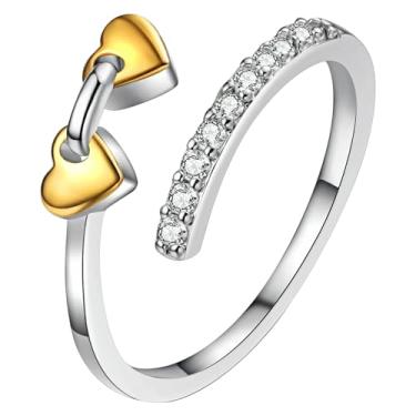 Imagem de OIDEA Anel de zircônia cúbica em forma de coração para mulheres: anéis de dedo abertos empilháveis banhados a ouro delicado anel de compromisso anel de compromisso aliança joias presentes, Latão, Sem