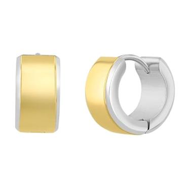 Imagem de Brincos masculinos de argola de aço inoxidável com acabamento amarelo, elegante e moderno, acessório diário