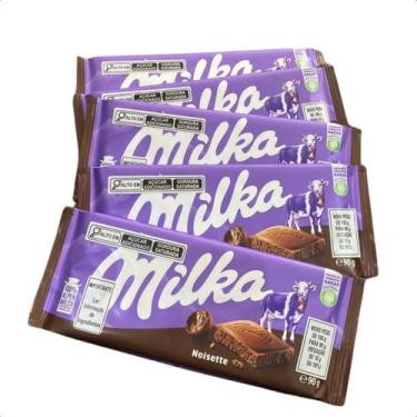 Imagem de 5 barras de chocolate importado milka com sabor de nutela
