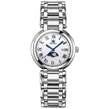 Imagem de Relógio Feminino De Quartzo Minimalista Com Strass Em Aço Inoxidavel A Prova D´agua Branco