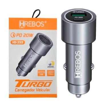 Imagem de Carregador Tomada 12v Veicular Turbo 20w USB + Tipo C PD Hrebos