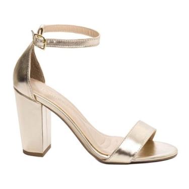 Imagem de Sandália Feminina Salto Cor Dourada com Ajuste - Torricella, 38, Doura