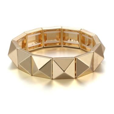 Imagem de Xanight Pulseiras góticas quadradas pirâmide com rebites e espigas, pulseira feminina hip hop festa rock boho, joias punk elásticas, cores neon opcionais, Medium, Zinco, Sem Pedra Preciosa