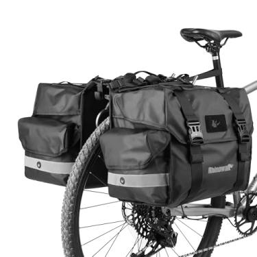 Imagem de abamita Bolsa de bicicleta premium à prova d'água Rhinowalk Double Pannier Bolsas de selim para rack traseiro Bicicletas com alça de transporte com acabamento refletivo Acessórios de ciclismo - Preto