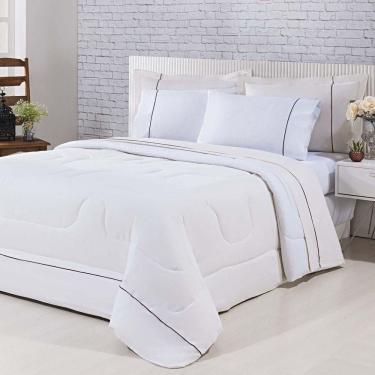 Imagem de Kit Edredom 100% Algodão Percal 150 Fios Dupla Face Solteiro Jogo De Cama 5 Peças - Palha-branco