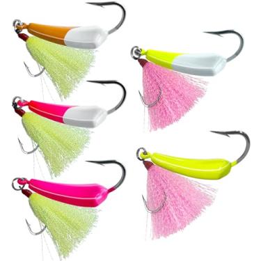 Imagem de Pacote com 5 gabaritos Pompano Jig de água salgada, ganchos de pesca para pesca de surfe, gabaritos de pompano com ganchos de teaser, cabeças de gabarito de água salgada, ganchos de aço de alto
