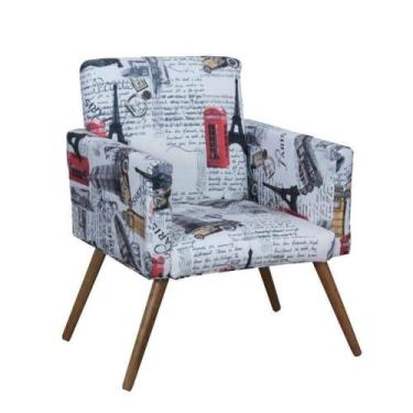 Imagem de Poltrona Nina Pés Palito Madeira Suede - Renascer Decor, Estampa Paris