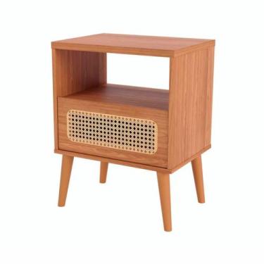Imagem de Mesa de Cabeceira Palha Natural em MDF 50 cm com 1 Gaveta TW48 Freijó 