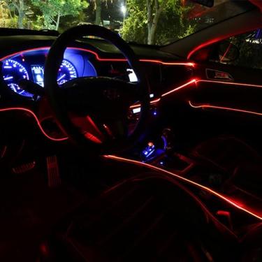 Imagem de QAUBEN Kit de iluminação ambiente para interior de carro USB 8 cores Controle remoto RF Luz ambiente para carro DIY Som multicolorido Sincronização música Iluminação interna para carro 3m Fibra óptica