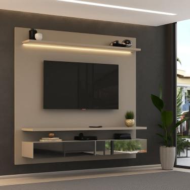 Imagem de Painel para Tv 75 Polegadas com Led 2 Gavetas Espelhadas Nude