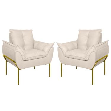 Imagem de Kit 02 Poltronas Base Metal Dourada Sala Quarto Balaqui Decor Bege