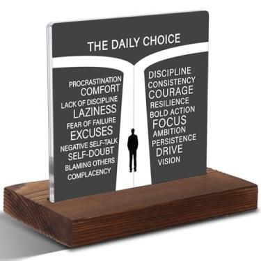 Imagem de FOUGSTA Arte de parede motivacional The Daily Choice – Pôster inspirador Discipline vs Excuses para escritório, academia ou espaço de estudo, impressão de citação de lembrete diário de 10 x 10 cm