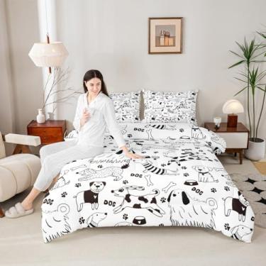 Imagem de Manfei Jogo de cama solteiro com desenho animado de cachorro, preto e branco, para decoração de quarto de adolescentes, patas de animais, enchimento interno com 1 fronha