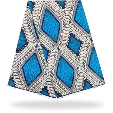 Imagem de Shenbolen Tecido africano 6 jardas Kente Cloth by The Yard Ankara Print Wax Fabrics 100% poliéster (O)
