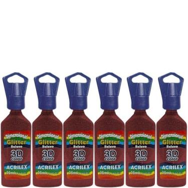 Imagem de Kit C/6 Dimensional Glitter Rel 3D 205 Vermelho Acrilex 35ml - Lua Mís