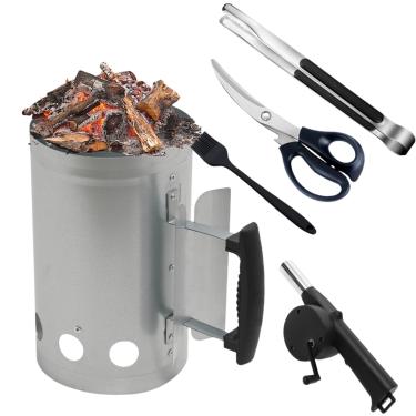 Imagem de GOVNPJ Acionador de chaminé de carvão, iniciador de chaminé para churrasqueira a carvão, churrasqueira, chaminé, acionador de carvão com tesoura e soprador