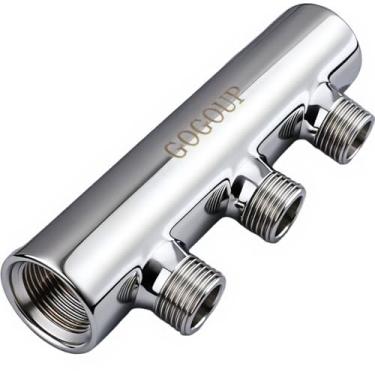 Imagem de GOGOUP Divisor coletor de 3 portas de aço inoxidável 304 – Classificação de pressão de 25 barras de 3 formas para água potável, óleo/gás, cervejaria, sistemas de refrigeração, polido fechado