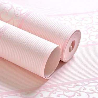 Imagem de 53 * 500 cm Papel de parede autoadesivo não tecido estilo europeu 3D listrado sala de estar quarto papel de parede rosa 53 * 500 cm