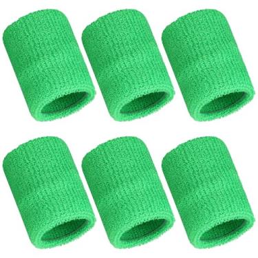 Imagem de 6 pulseiras esportivas esportivas absorventes de pulso para crianças, mulheres e homens, faixa de suor para tênis, basquete, futebol, corrida, ginástica, golfe, malhar (verde claro)