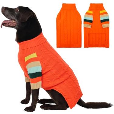 Imagem de OUOBOB Suéter elástico para cães, suéter de malha de gola rolê para cães extragrande, suéteres para cães de tamanho grande, suéter quente de Natal, Golden Retriever, Labrador, Rottweiler (laranja 2GG)