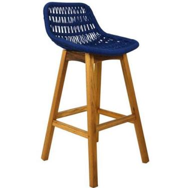 Imagem de Banqueta De Cozinha Modelo Concha Corda Naval com Pé de Madeira Jequit