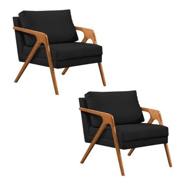 Imagem de Kit 2 Poltronas Mona Luxo Base Madeira Maciça Veludo Preto