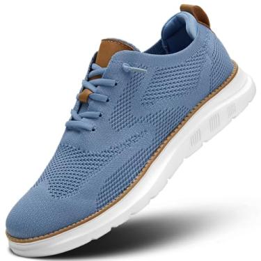 Imagem de Sapato Oxford masculino casual, moderno, malha, negócios, caminhada, trabalho, sem cadarço, confortável, leve, sola macia, Azul claro, 45