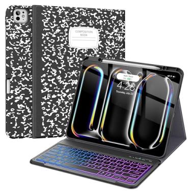 Imagem de Supveco Capa de teclado para iPad Pro de 13 polegadas (M5/M4) 2025/2024 com suporte de lápis, teclado magnético removível sem fio com teclas retroiluminadas, capa fina com suporte traseiro de TPU