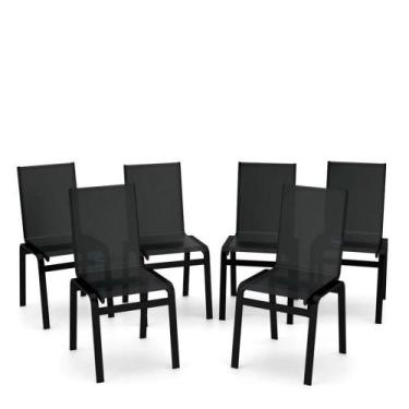 Imagem de Kit 6 Cadeiras Jantar Gourmet Alumínio Preto Tela Preto - Aluv Móveis