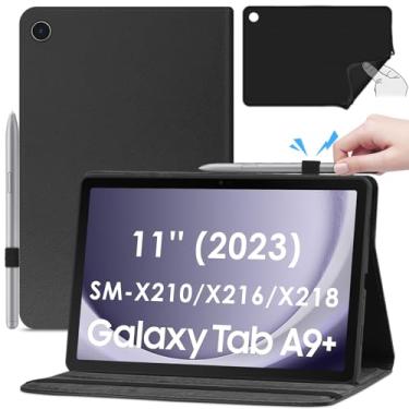 Imagem de DETUOSI Capa de couro para tablet Android Samsung Galaxy Tab A9 Plus 11 polegadas Wi-Fi 2023 (SM-X210/ X218) + suporte para caneta S + traseira de silicone + hibernar/despertar automático + fecho