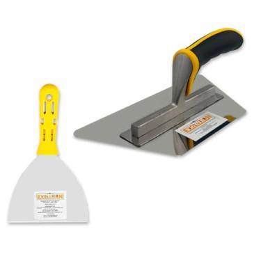 Imagem de Espátula 12.7cm + Desempenadeira Trapézio 23,5X13CM Flexível Evolution Cimento Queimado Massa Corrida Acabamento Profissional Kit