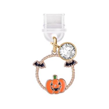 Imagem de ELISE & FONDA TP839 Tipo-C porta de carregamento plugue antipoeira pequena guirlanda com pingente de celular Halloween abóbora e morcegos para iPhone 15/16/Samsung/OnePlus/Xiaomi/oppo telefones