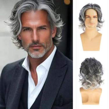 Imagem de Sallcks Peruca masculina cinza curta em camadas fofa mistura cinza aparência natural sintética fantasia diária perucas de Halloween