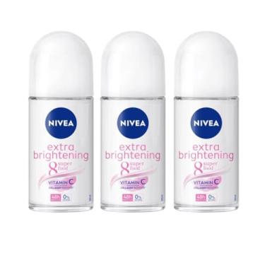 Imagem de NIVEA Extra Brightening 8 Super Food Vitamina C Colágeno Booster Desodorante Roll-On nas axilas, sem álcool, proteção contra odores 48 horas, pele lisa e brilhante, 50 ml, 48 g, pacote com 3