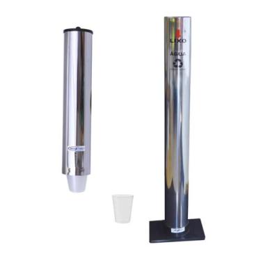 Imagem de Kit Dispenser Aço Inox Porta Copo Água 200ml + Lixeira Inox - CCM