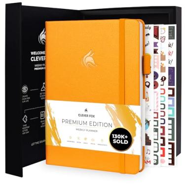 Imagem de Clever Fox Planner Edição Premium – Planejador semanal e mensal luxuoso sem data para aumentar a produtividade e atingir seus objetivos – Organizador – Comece a qualquer hora, A5, dura 1 ano, amarelo