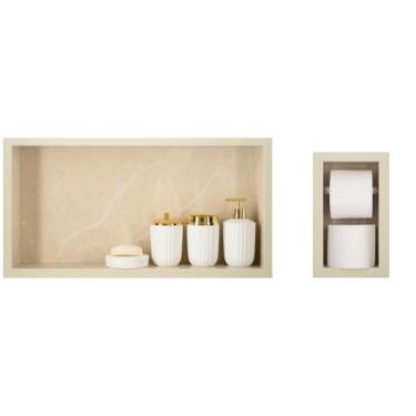 Imagem de Nicho Para Banheiro Em Porcelanato E Porta Papel Higiênico Duplo - Kit