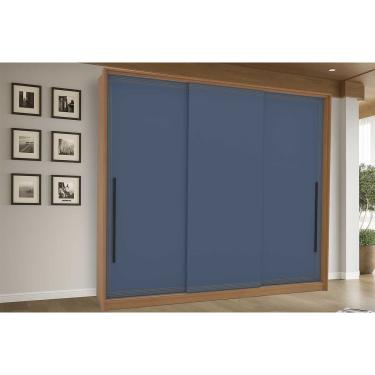 Imagem de Guarda Roupas 3 Portas de Correr de e 4 Gavetas Valência Freijo/Azul - Politorno