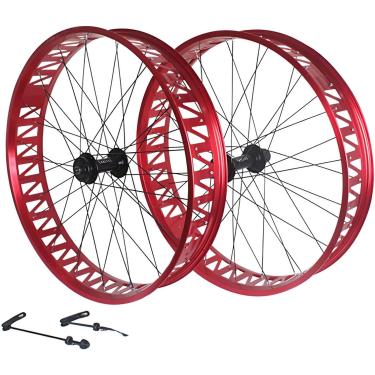 Imagem de 26in Fat Bike Roda Dianteira 4.0/4.9 '' Pneu Bicicleta De Neve Roda Traseira Liga De Alumínio Bicicleta De Praia Rodado Cubos De Freio A Disco Qr 135mm / 190mm 36h, Red, 26in A pair