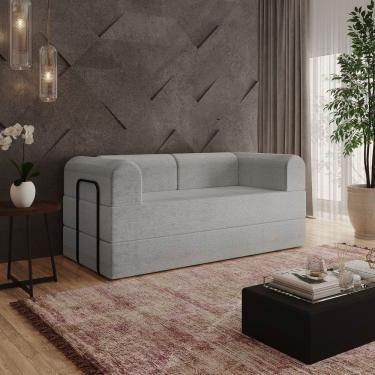 Imagem de Sofá Na Caixa Modular 2 Lugares Linho Bege Maya Para Sala Cinza