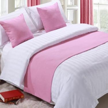 Imagem de Cachecol de corredor de cama de hotel, colchas de cor sólida, cobertas, lenços, protetor de lenços, capa protetora para quarto, hotel, decoração, Queen King, toalha de cama - Rosa-1||50 x 260 cm para