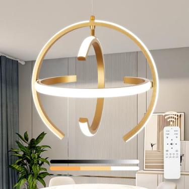 Imagem de KELUOLY Lustre de LED dourado moderno, luzes pendentes de globo escovado de metal regulável, luminária de teto suspensa para cozinha, ilha, sala de estar, sala de jantar, quarto, corredor, entrada