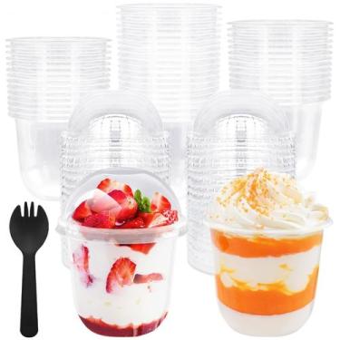 Imagem de Copos de plástico Parfait de 360 ml com tampas em forma de cúpula, pac