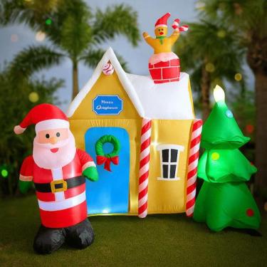 Imagem de Papai Noel Inflável com Casa e Árvore de Natal 1,8m Bivolt com Luz - D