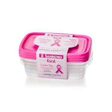 Imagem de Sanremo - Pote Plástico Hermético Retangular de 785ml, Conjunto com 3 Peças, Linha Fácil