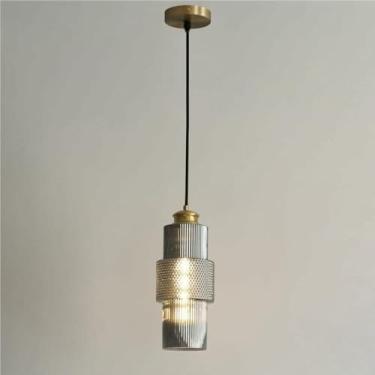 Imagem de WLHAZMWY Luminária pendente de vidro em forma de cilindro luminária nórdica minimalista lâmpada suspensa moderna criativa base E26e27 (cinza moke)