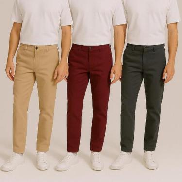 Imagem de Kit 3 Calça Jeans Masculina Alfaiataria Sarja Slim Skinny Social Premi