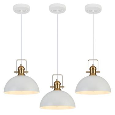Imagem de Haolaike Luzes pendentes de 30,5 cm para cozinha ilha branca fosca luminária pendente de casa de fazenda altura ajustável cúpula luz suspensa para sala de jantar quarto corredor, 3 pacotes