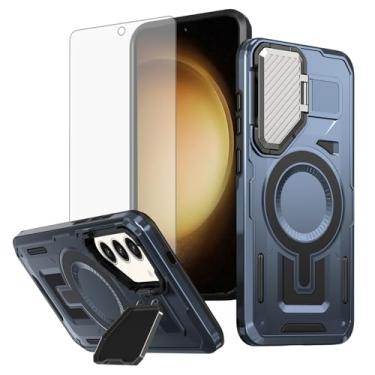 Imagem de Capa de celular para Samsung Galaxy S23 Plus S23+ 5G com capa para câmera, protetor de tela de vidro temperado, suporte magnético robusto, protetor de célula híbrida S23plus 23S + S 23 23+ SM-S916U